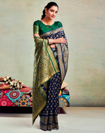 Dark Blue Silk Woven Saree