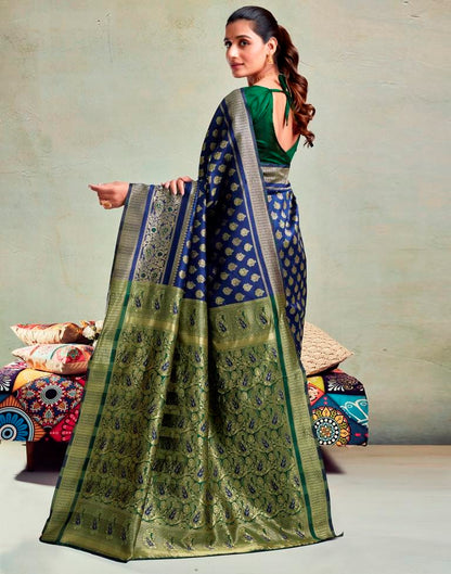 Dark Blue Silk Woven Saree