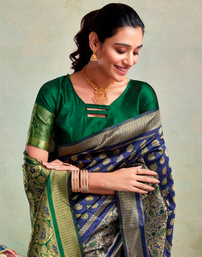 Dark Blue Silk Woven Saree