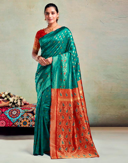 Teal Green Silk Woven Saree