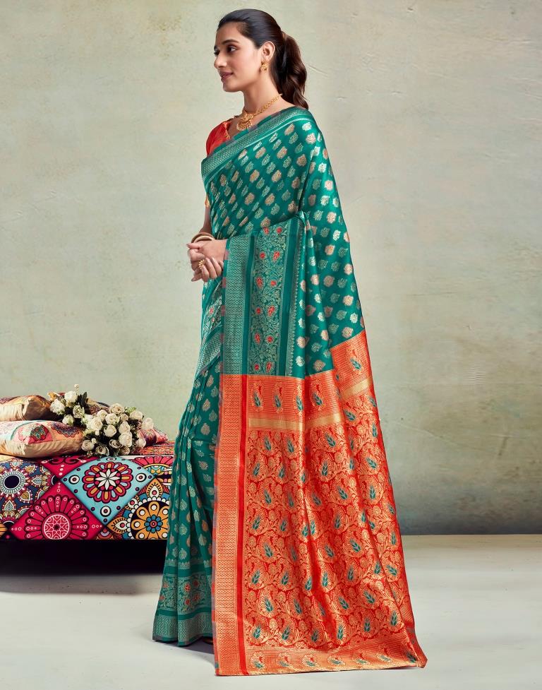 Teal Green Silk Woven Saree