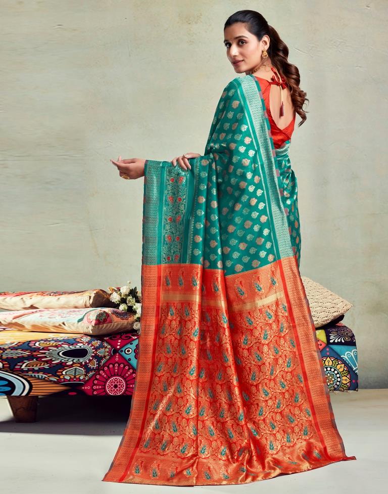 Teal Green Silk Woven Saree