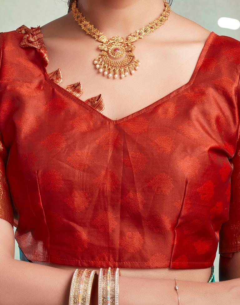 Teal Green Silk Woven Saree