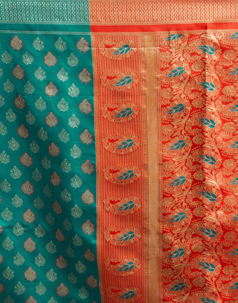 Teal Green Silk Woven Saree