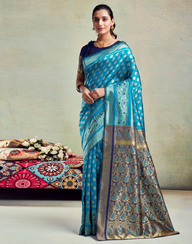 Blue Silk Woven Saree