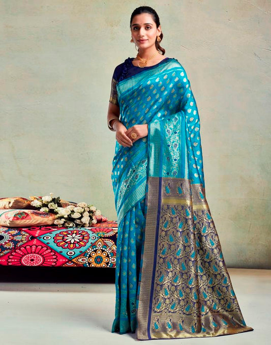 Blue Silk Woven Saree