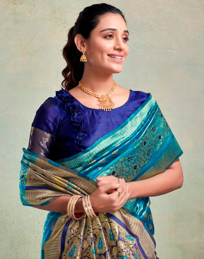 Blue Silk Woven Saree