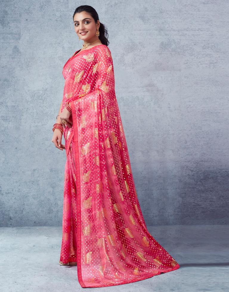 Red Lycra Printed  Saree