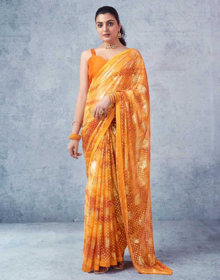 Yellow Lycra Printed  Saree