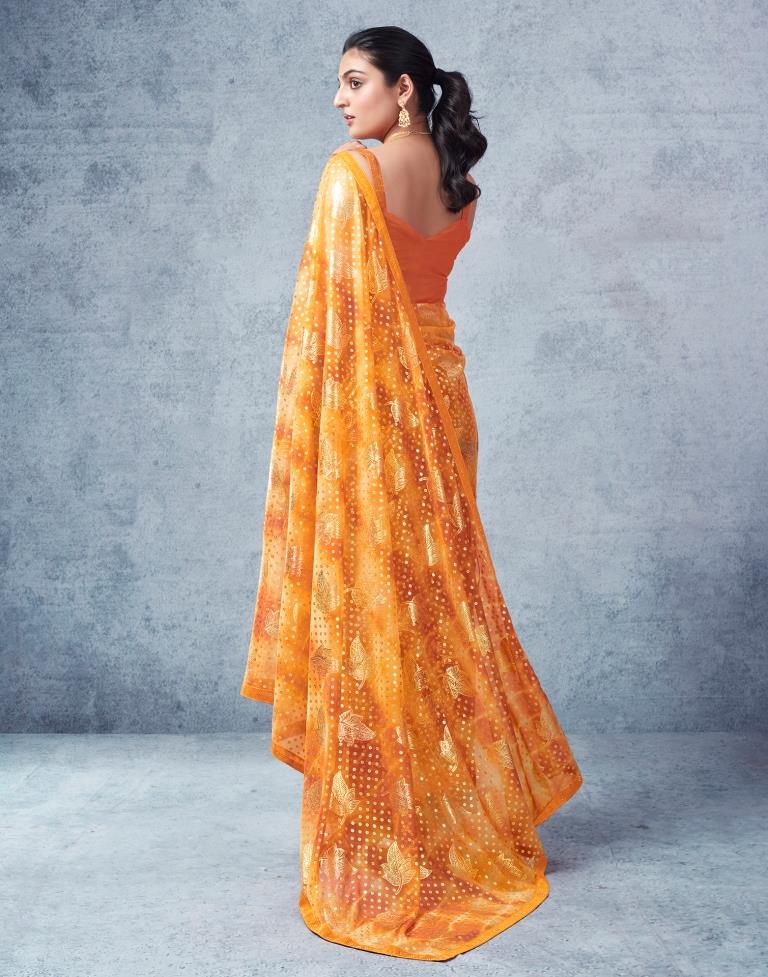 Yellow Lycra Printed  Saree