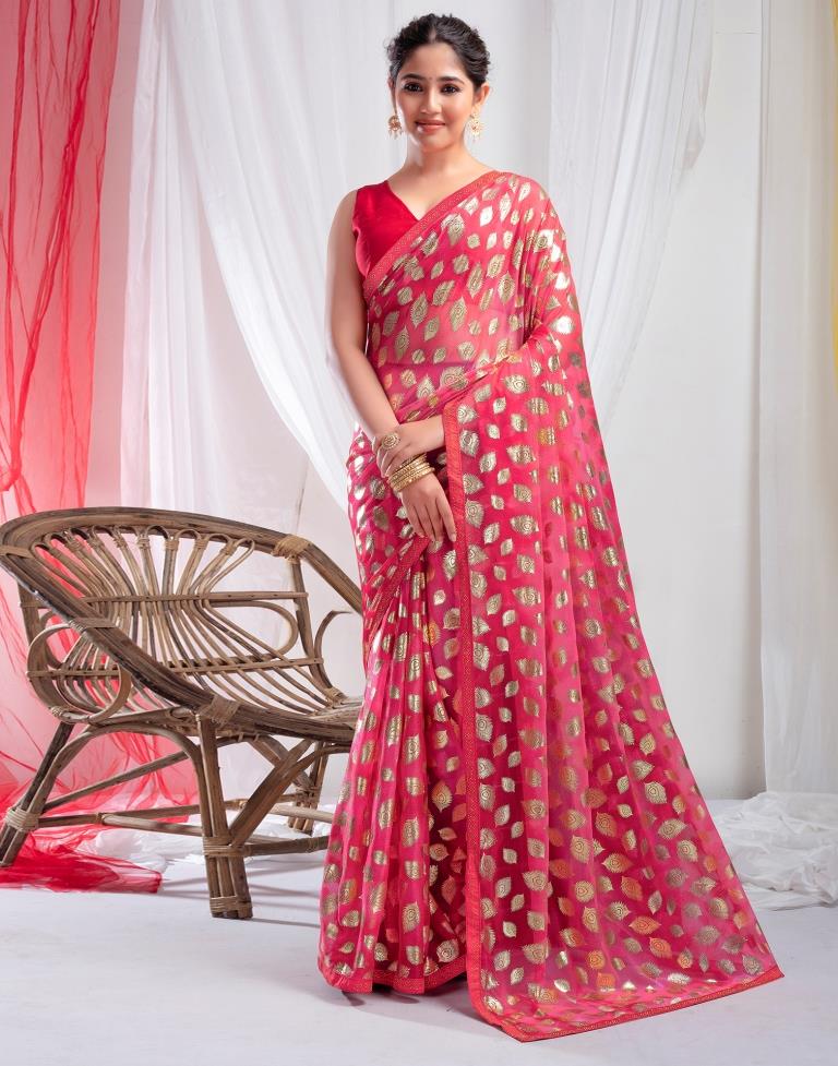 Red Lycra Printed Saree