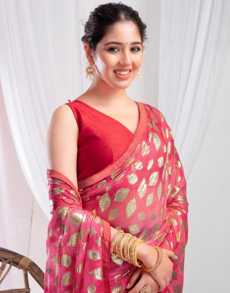 Red Lycra Printed Saree