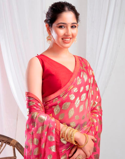 Red Lycra Printed Saree