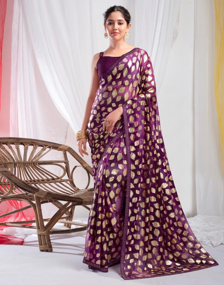 Deep Purple Lycra Printed Saree
