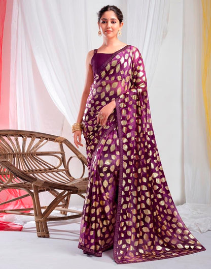 Deep Purple Lycra Printed Saree