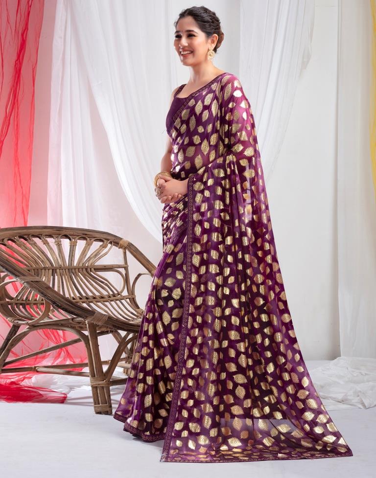 Deep Purple Lycra Printed Saree