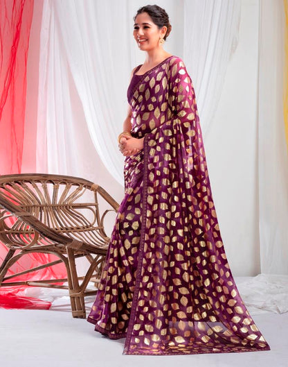 Deep Purple Lycra Printed Saree