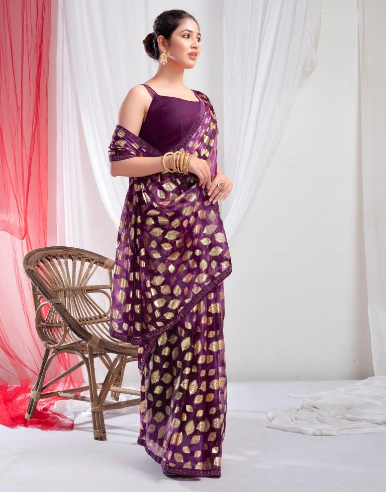 Deep Purple Lycra Printed Saree