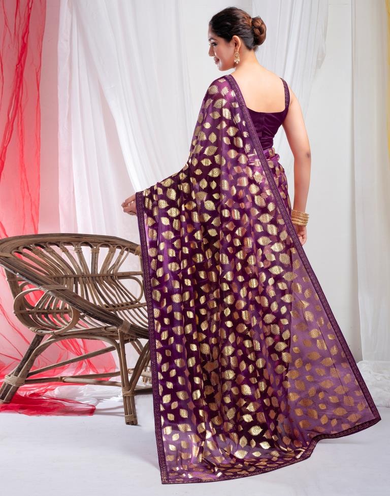 Deep Purple Lycra Printed Saree