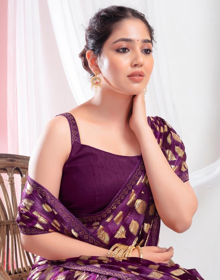 Deep Purple Lycra Printed Saree