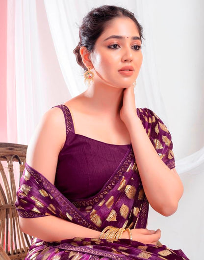 Deep Purple Lycra Printed Saree