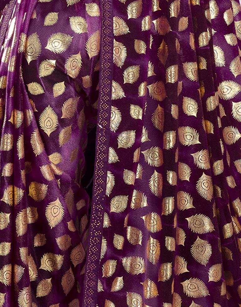 Deep Purple Lycra Printed Saree