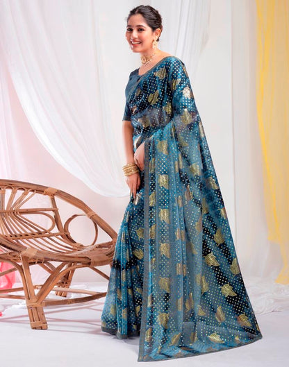 Steel Blue Lycra Printed Saree