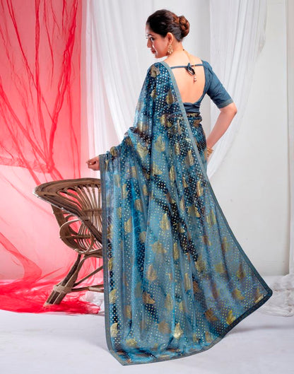 Steel Blue Lycra Printed Saree