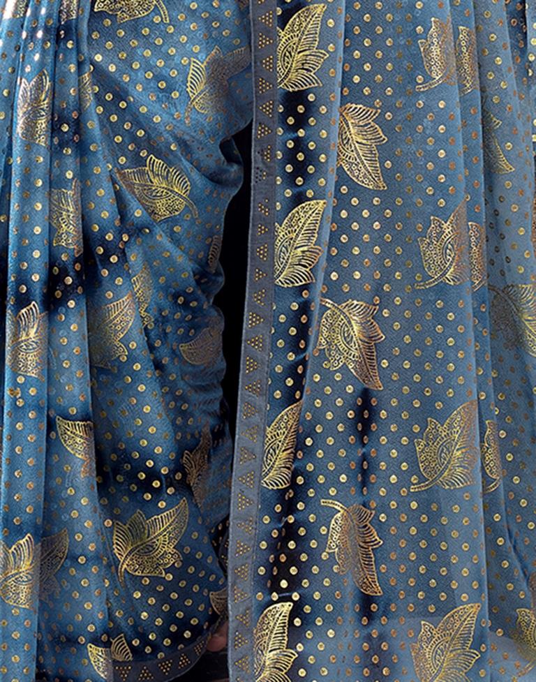 Steel Blue Lycra Printed Saree