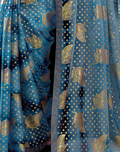 Steel Blue Lycra Printed Saree
