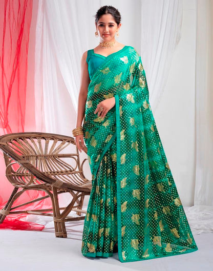 Dark Green Lycra Printed Saree