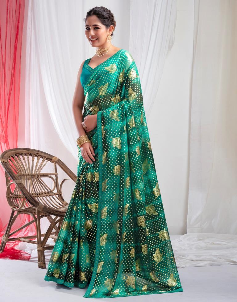 Dark Green Lycra Printed Saree