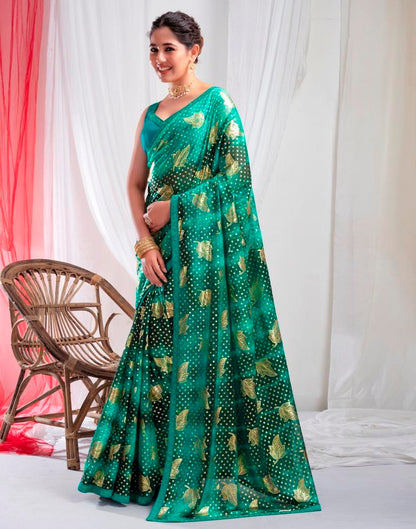 Dark Green Lycra Printed Saree