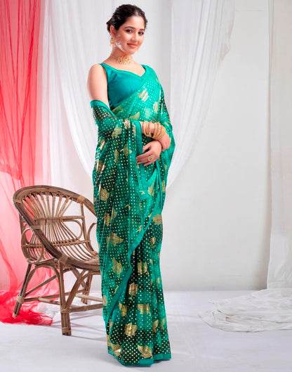 Dark Green Lycra Printed Saree