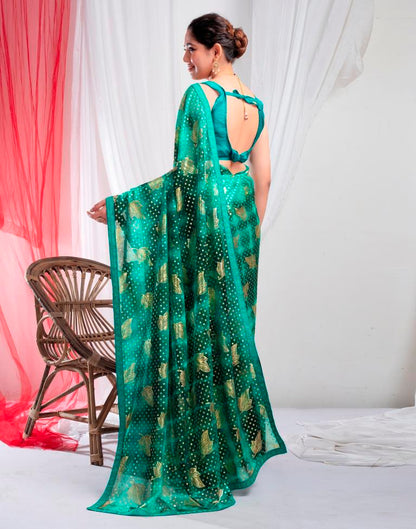 Dark Green Lycra Printed Saree
