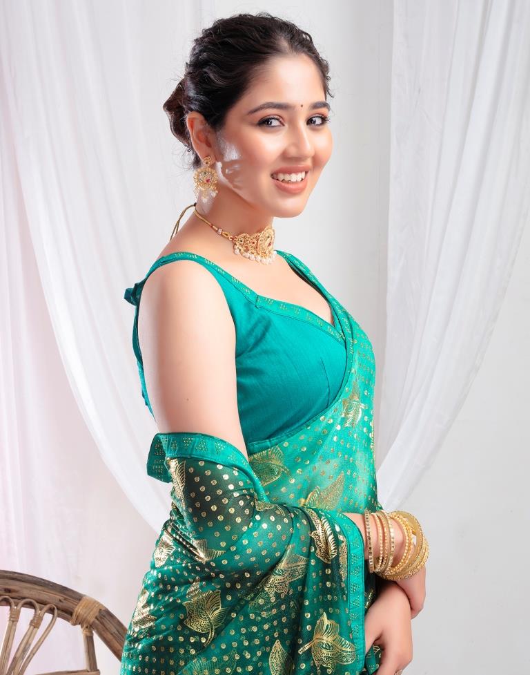 Dark Green Lycra Printed Saree