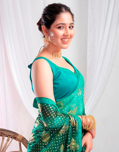 Dark Green Lycra Printed Saree