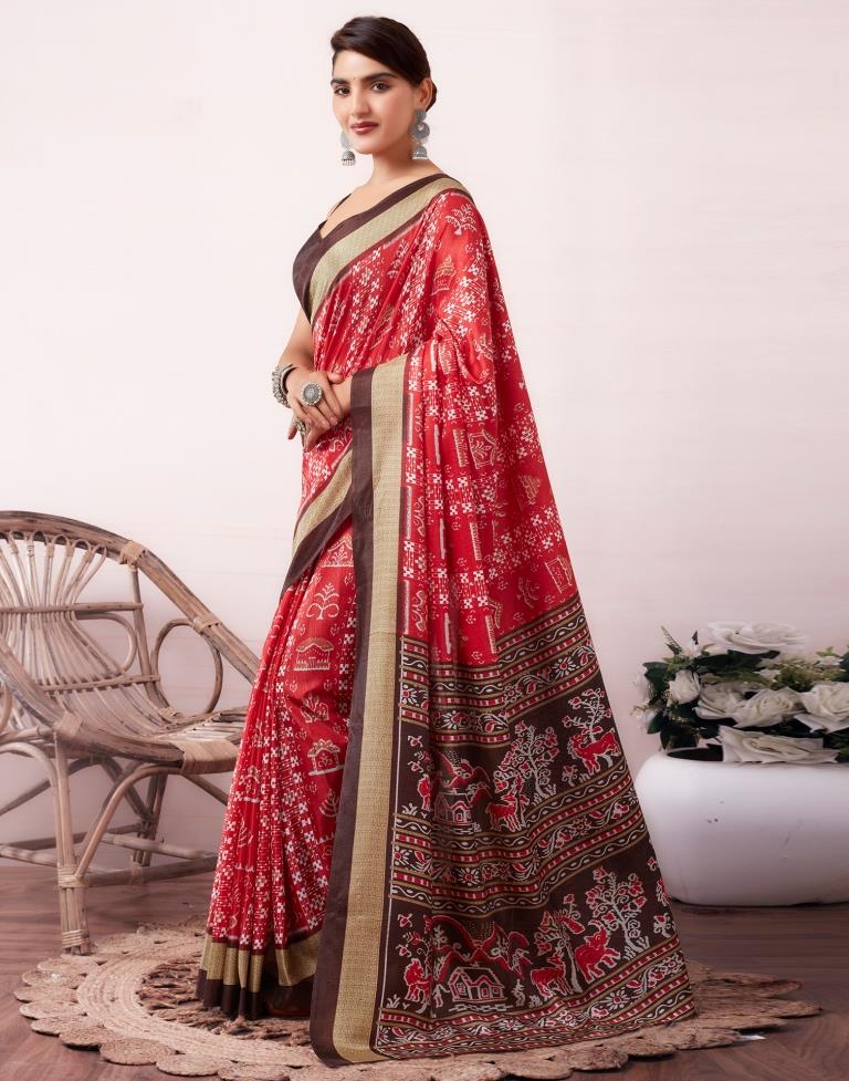 Red Silk Printed  Saree