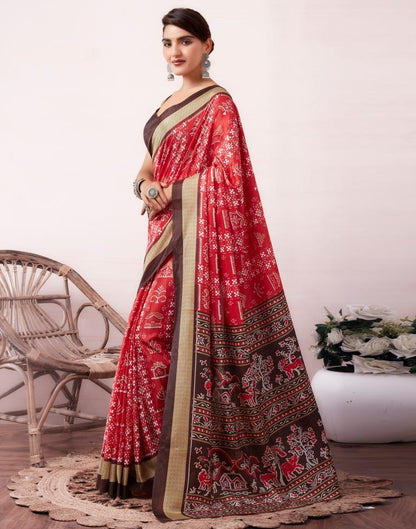 Red Silk Printed  Saree