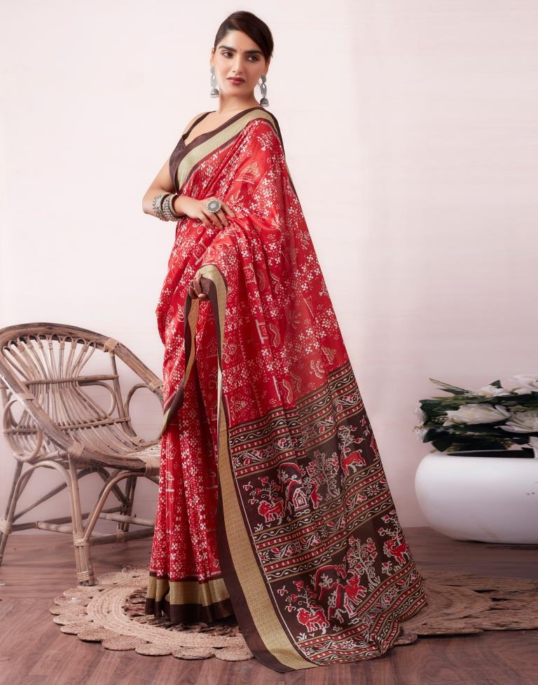 Red Silk Printed  Saree