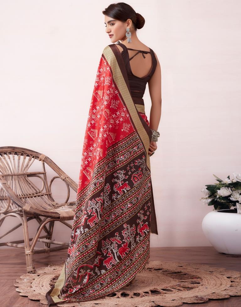Red Silk Printed  Saree