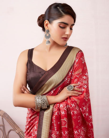 Red Silk Printed  Saree