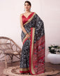 Black & Red Silk Printed  Saree