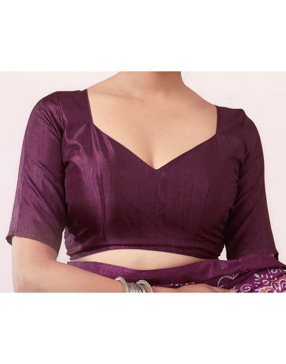 Deep Purple Silk Printed  Saree