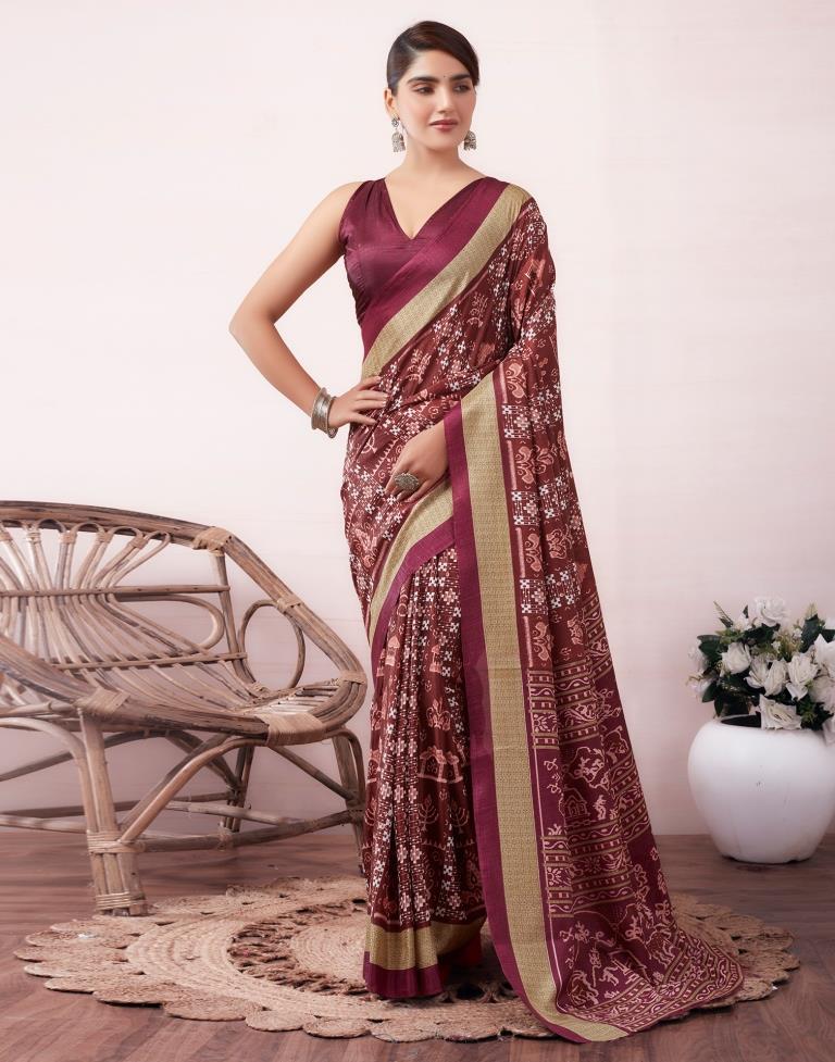 Brown Silk Printed  Saree