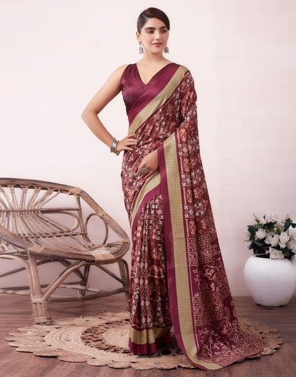Brown Silk Printed  Saree