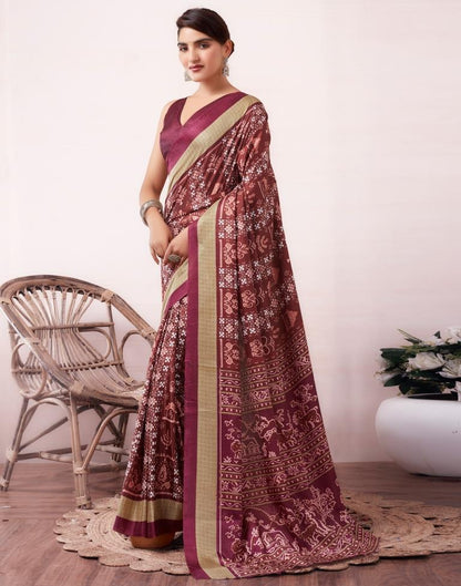 Brown Silk Printed  Saree