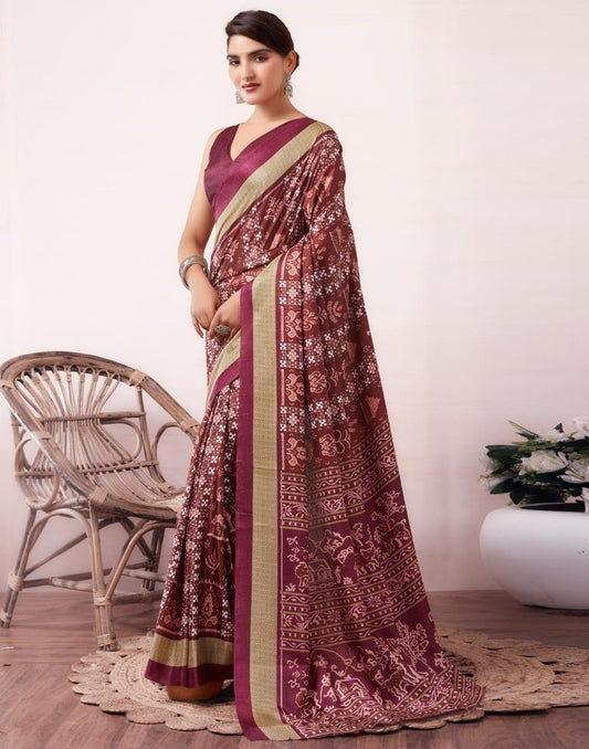 Brown Silk Printed  Saree