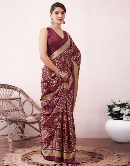 Brown Silk Printed  Saree