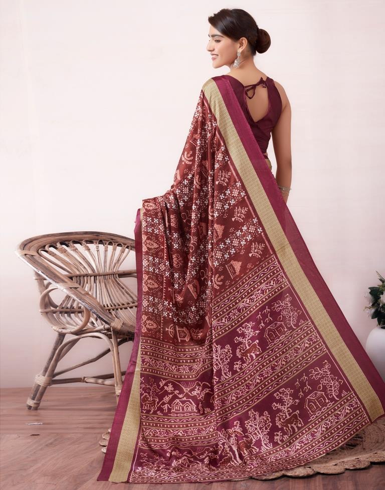 Brown Silk Printed  Saree